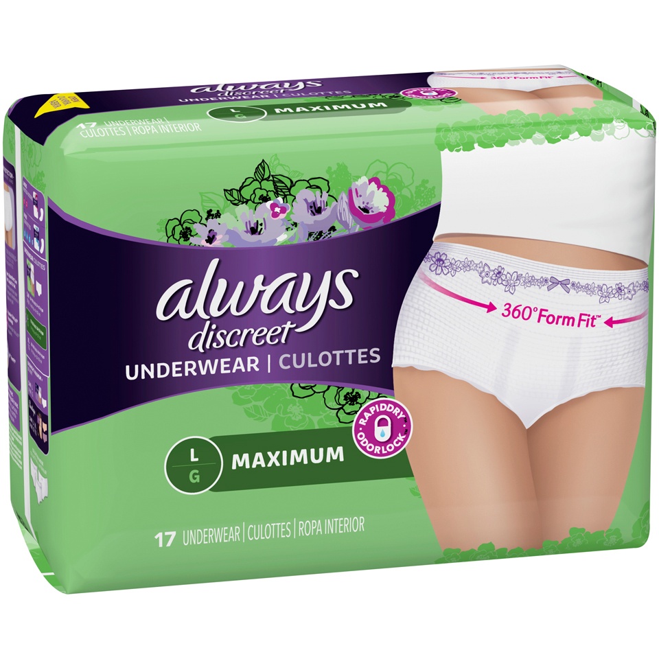 slide 2 of 3, Always Discreet Maximum Absorbency Incontinence Underwear Large, 17 ct