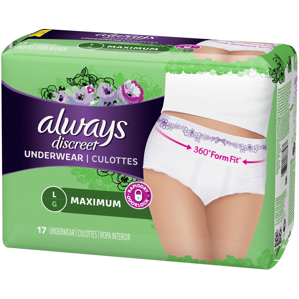 slide 3 of 3, Always Discreet Maximum Absorbency Incontinence Underwear Large, 17 ct