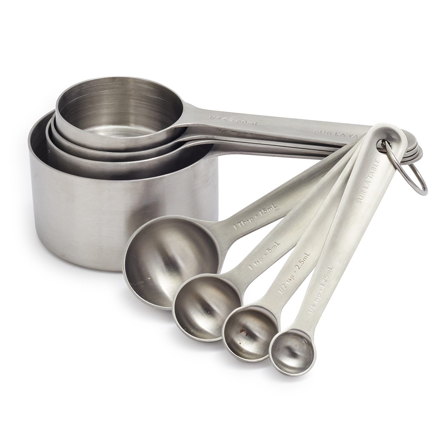 slide 1 of 1, Sur La Table Stainless Steel Measuring Cups & Spoons, Silver, 8 ct