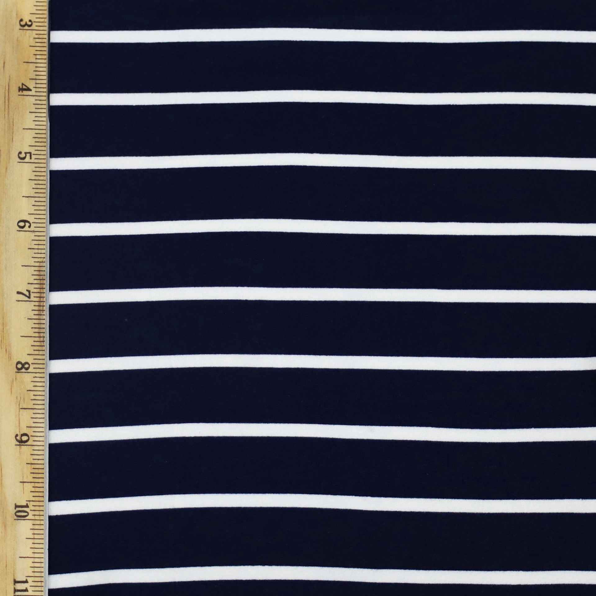 slide 3 of 3, Fabric Merchants White Stripes On Navy Double Brushed 4-Way Stretch Fabric, 60 in