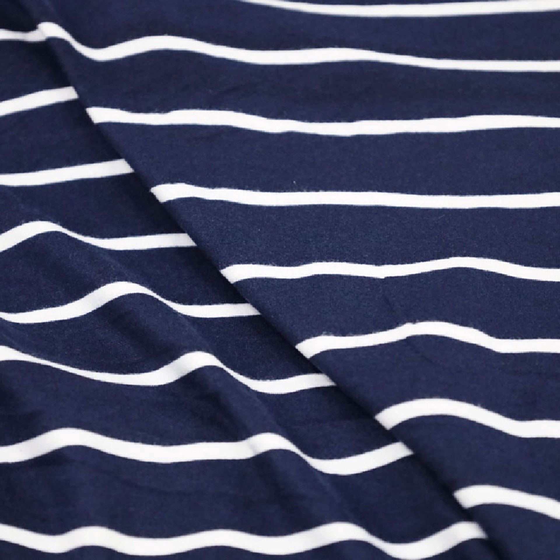 slide 2 of 3, Fabric Merchants White Stripes On Navy Double Brushed 4-Way Stretch Fabric, 60 in