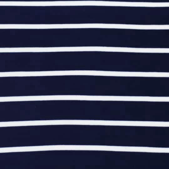 slide 1 of 3, Fabric Merchants White Stripes On Navy Double Brushed 4-Way Stretch Fabric, 60 in