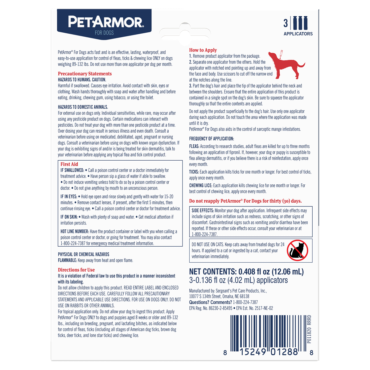slide 13 of 21, PetArmor Flea And Tick Topical Treatment For Dogs - 3 Month Supply, 89 ct; 132 lb