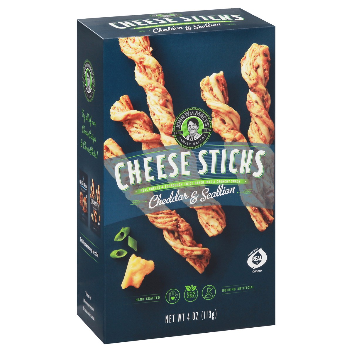 slide 2 of 9, John Wm. Macy's Cheddar Scallion Cheese Sticks, 4 oz