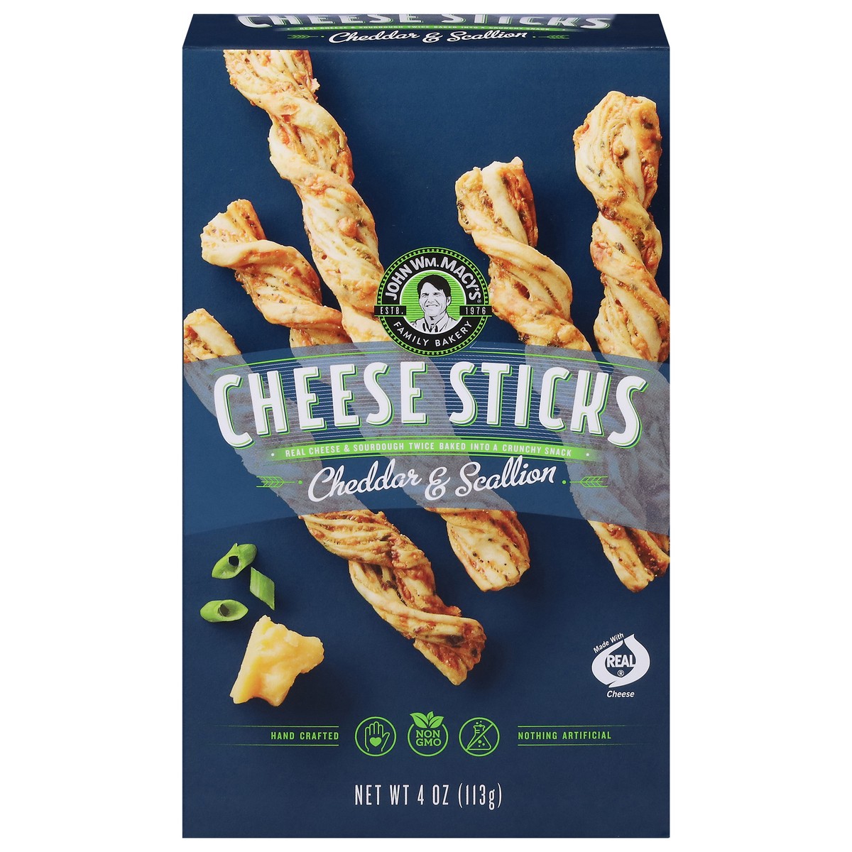 slide 1 of 9, John Wm. Macy's Cheddar Scallion Cheese Sticks, 4 oz