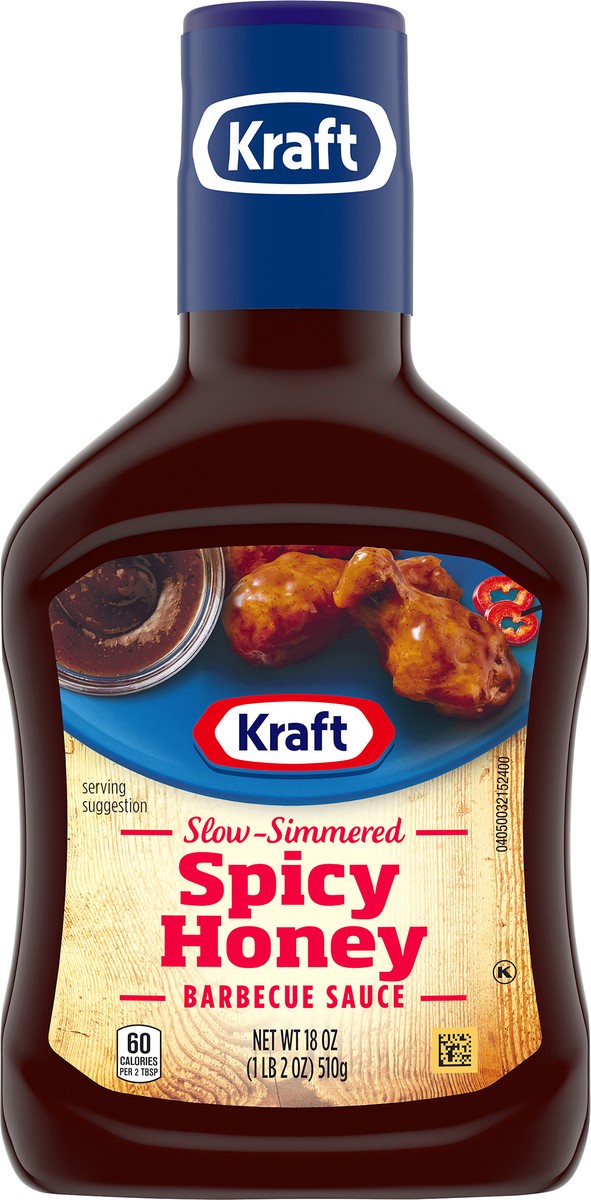 slide 6 of 9, Kraft Spicy Honey Slow-Simmered Barbecue Sauce, 18 oz Bottle, 18 oz