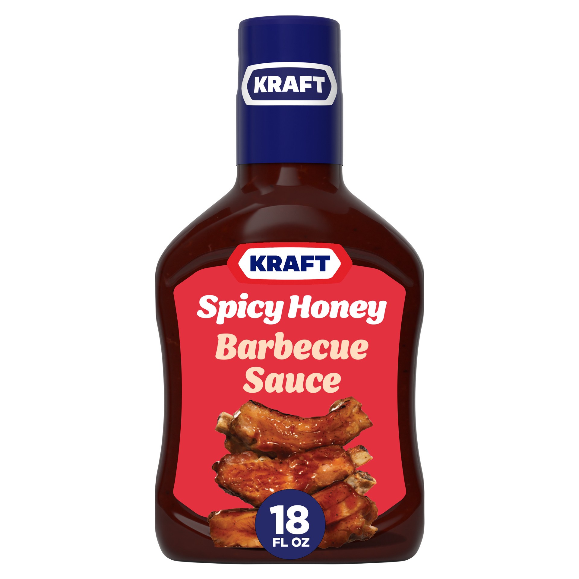 slide 1 of 9, Kraft Spicy Honey Slow-Simmered Barbecue Sauce, 18 oz Bottle, 18 oz