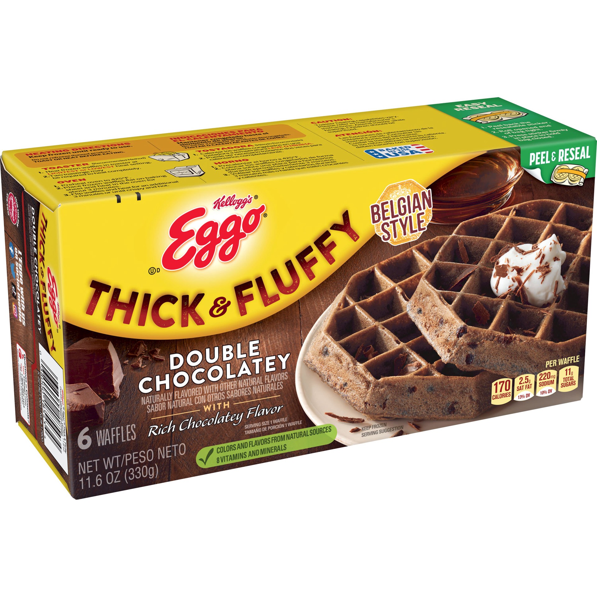 slide 1 of 1, Eggo Thick and Fluffy Double Chocolatey Frozen Waffles, 11.6 oz