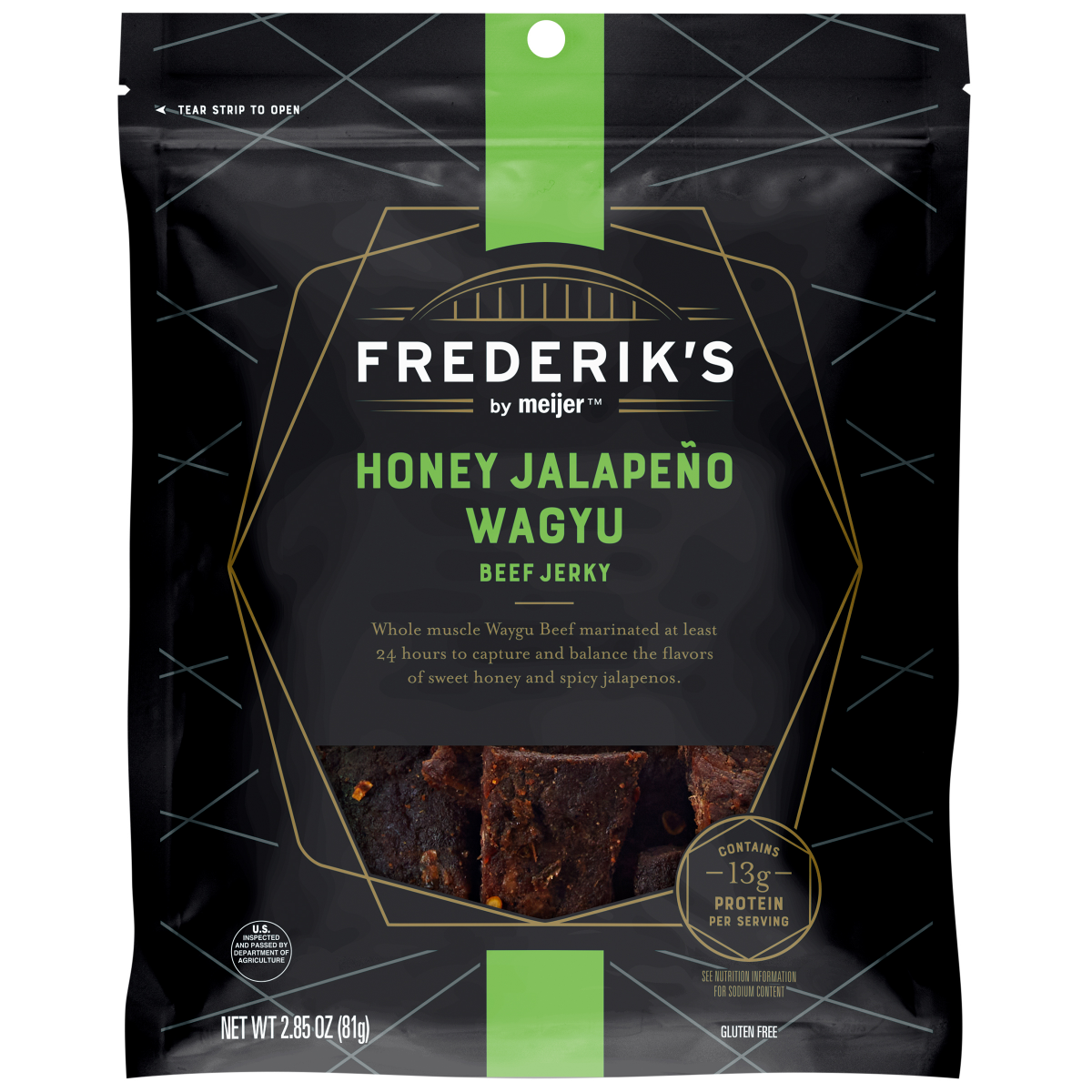 slide 1 of 5, FREDERIKS BY MEIJER Frederiks Jerky Honey Jalapeno Wagyu - 2.85 oz, 2.85 oz