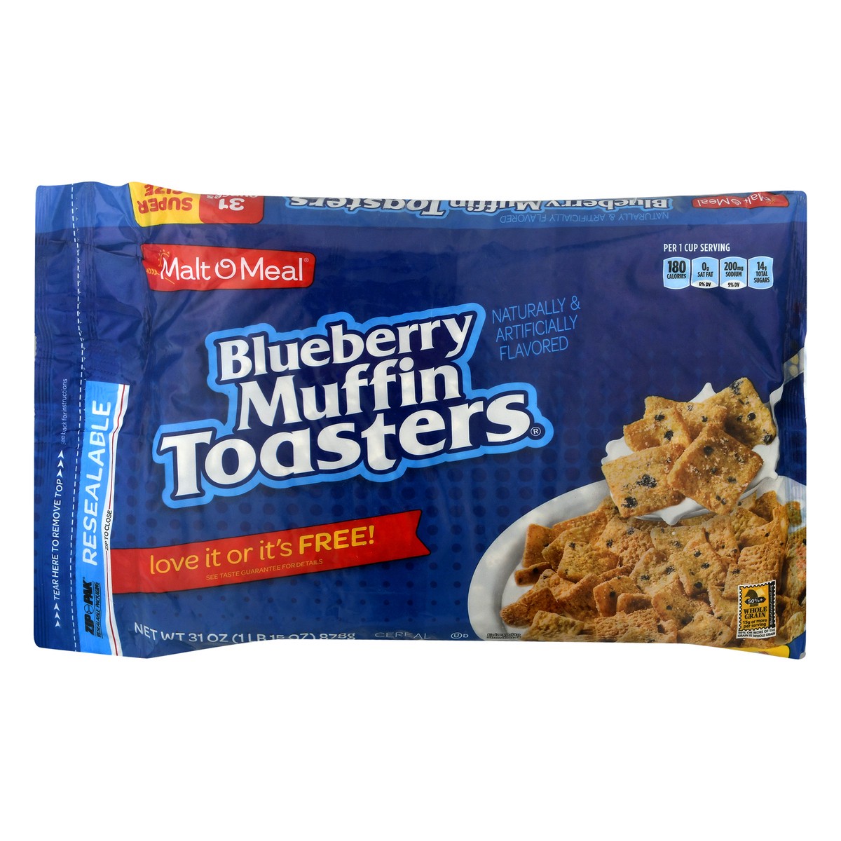 slide 1 of 2, Malt-O-Meal Blueberry Muffin Toasters Breakfast Cereal, Super Size Bulk Bagged Cereal, 31 Ounce - 1 count, 31 oz