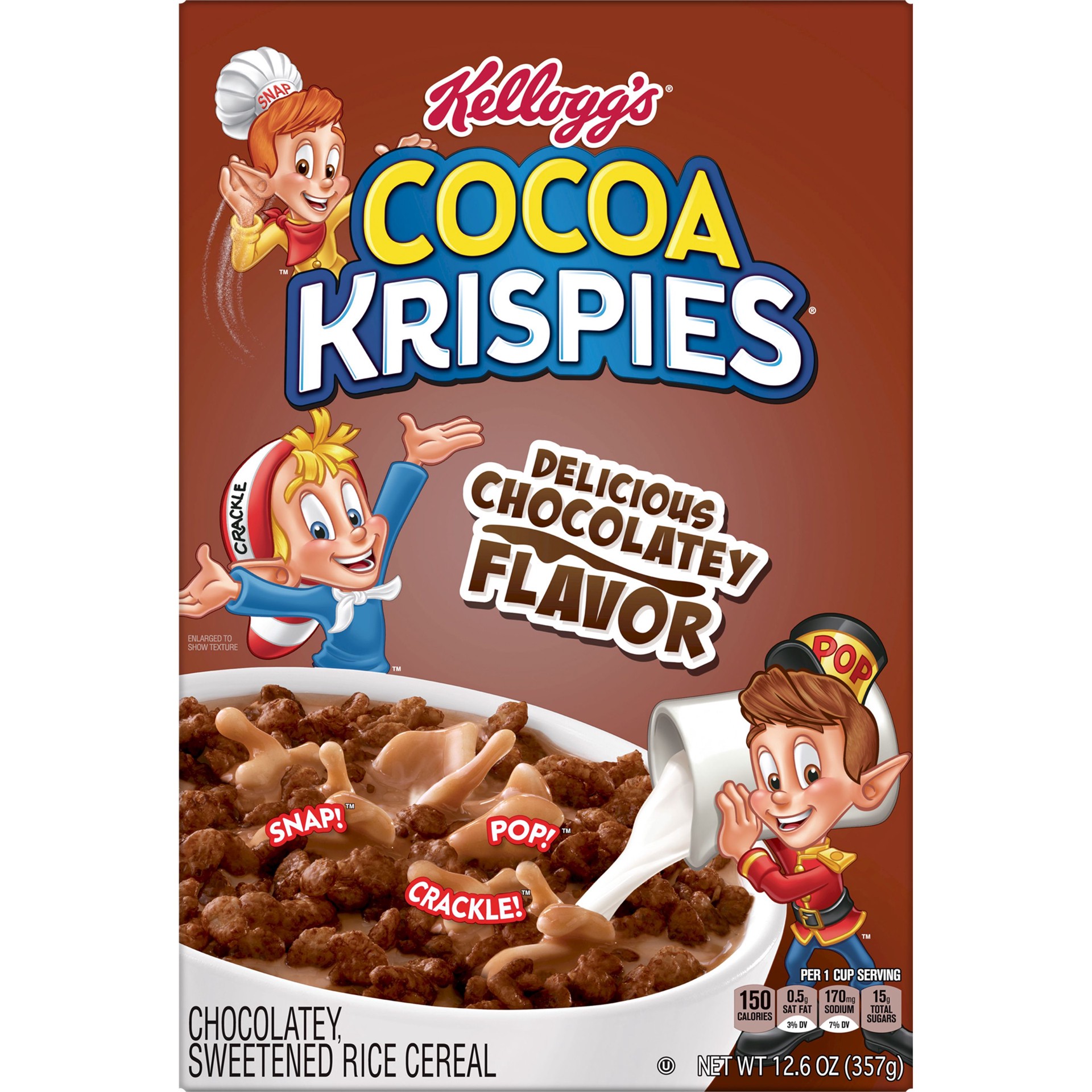 slide 3 of 5, Cocoa Krispies Kellogg's Cocoa Krispies Breakfast Cereal Chocolatey Flavor, Kids Snacks, 12.6 oz, 12.6 oz