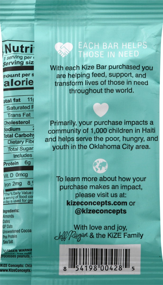 slide 6 of 9, KiZE Almond Butter Chocolate Sea Salt Energy Bar 1.5 oz, 1.5 oz