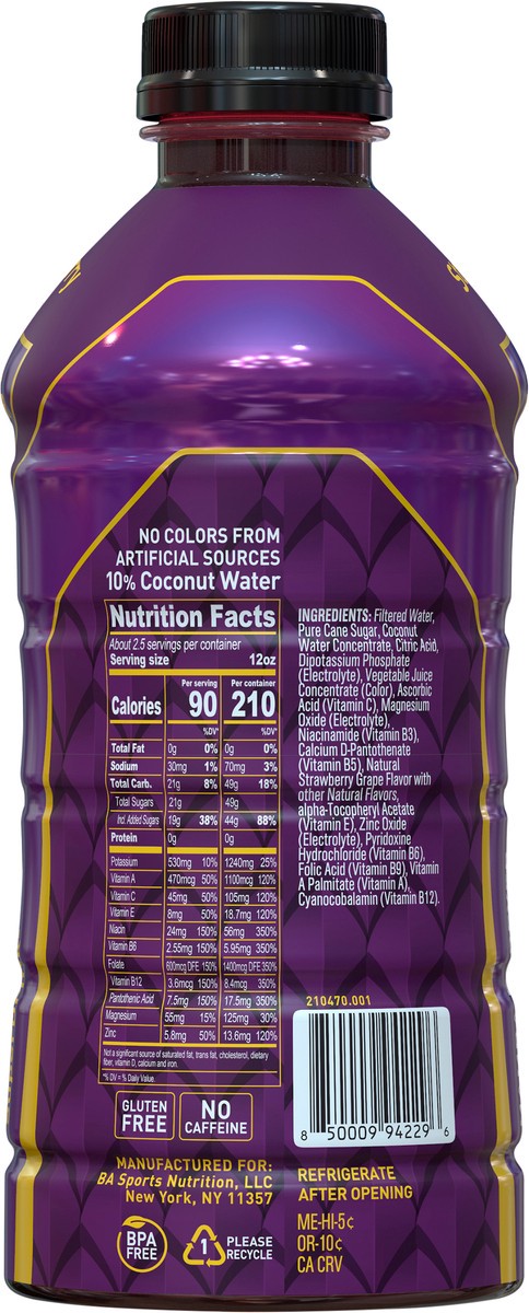 slide 4 of 6, BODYARMOR Sports Drink, Strawberry Grape, Coconut Water Hydration, Natural Flavors With Vitamins, Potassium-Packed Electrolytes, 28 fl oz, 28 fl oz