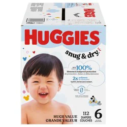 Huggies Snug & Dry Baby Diapers, Size 6 (35+ lbs), 112 Ct