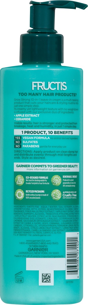 slide 5 of 12, Garnier Grow Strong 10-in-1 Apple Extract + Ceramide Care + Style Leave-In Cream 12 fl oz, 12 fl oz