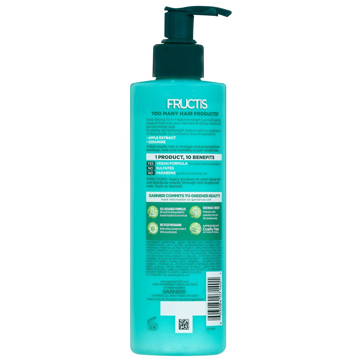 slide 10 of 12, Garnier Grow Strong 10-in-1 Apple Extract + Ceramide Care + Style Leave-In Cream 12 fl oz, 12 fl oz