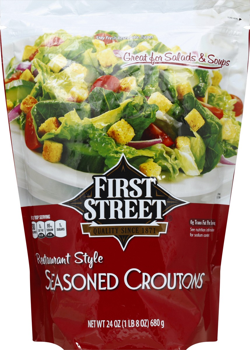 slide 4 of 6, First Street Seasoned Croutons, 24 oz