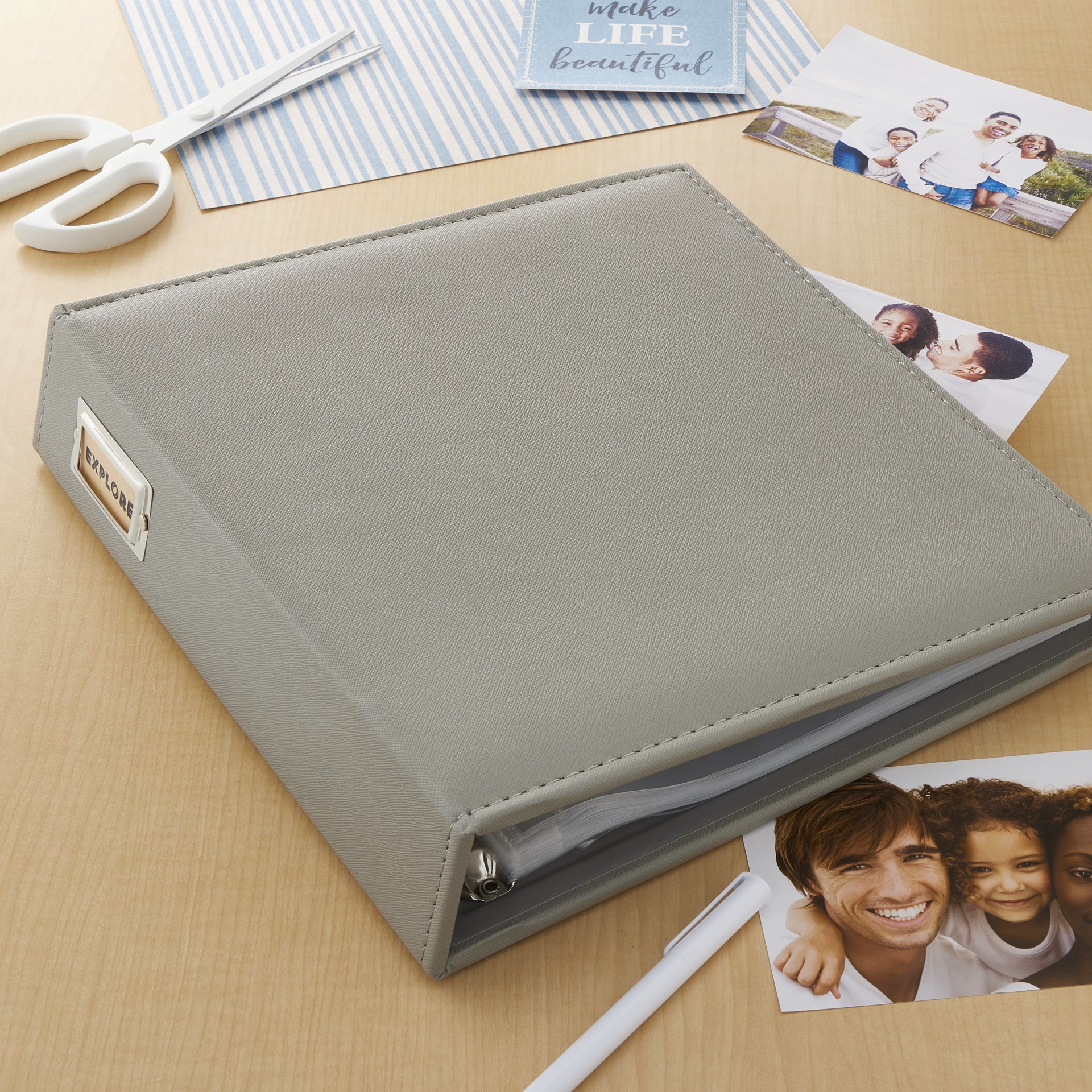 slide 3 of 3, Gray Saffiano D-Ring Scrapbook Album By Recollections, 8.5 in x 11 in