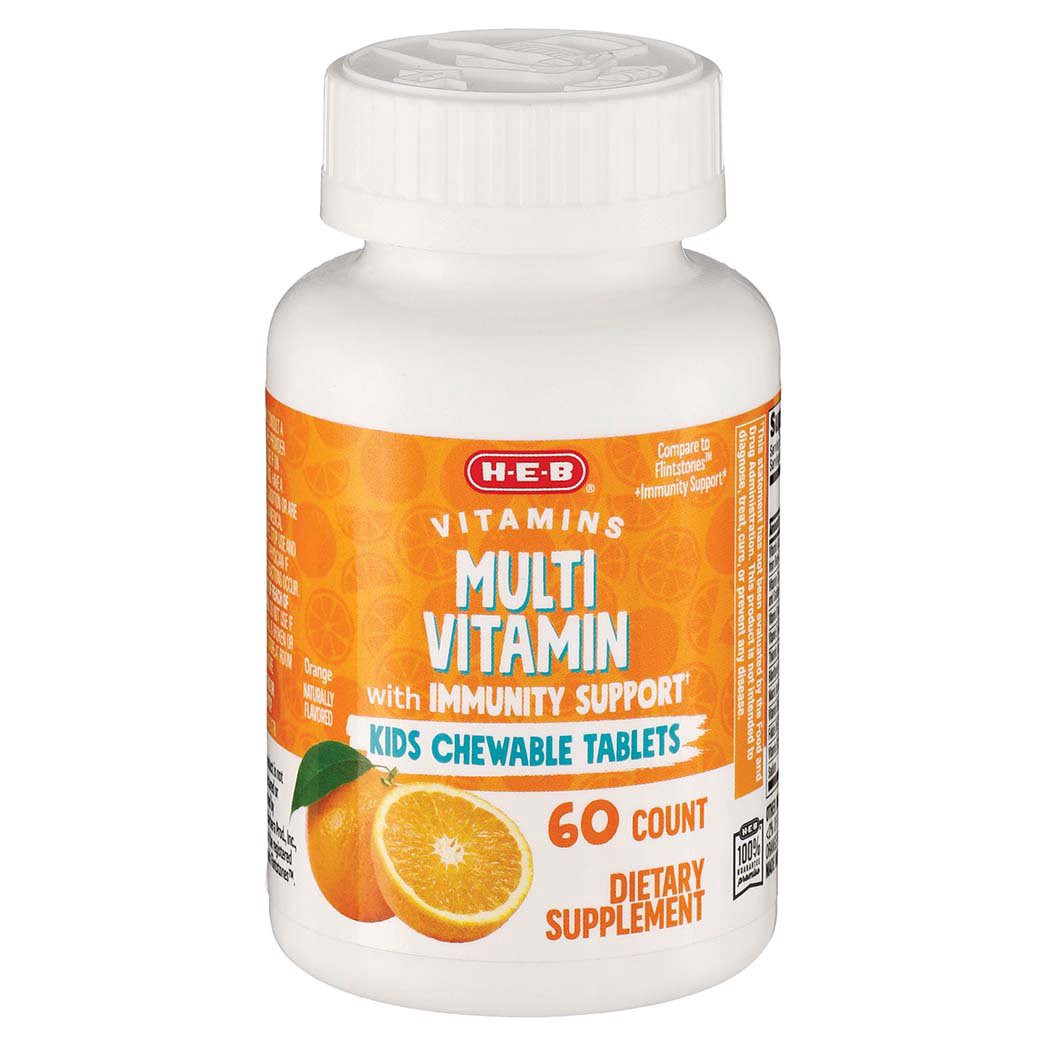 slide 1 of 1, H-E-B Vitamins Multivitamin with Immunity Support Kids Chewable Tablets, 60 ct