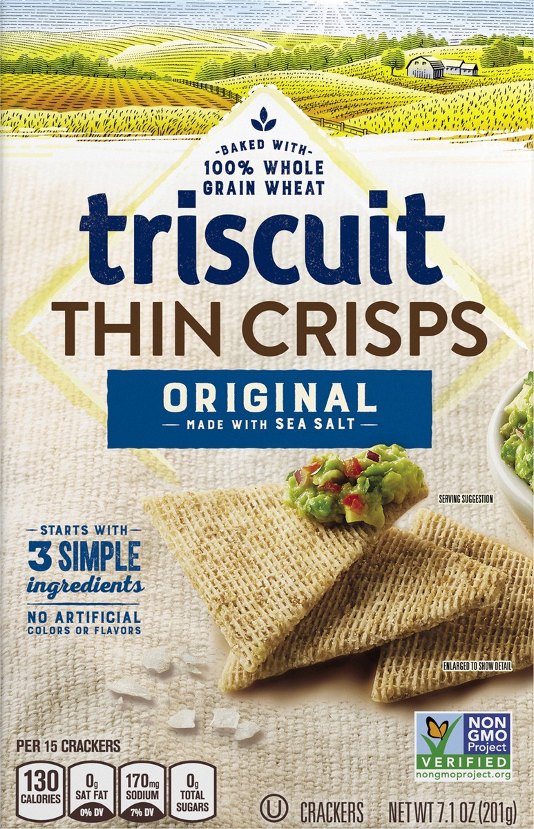 slide 6 of 9, Triscuit Thin Crisps Whole Grain Wheat Vegan Crackers - 7.1oz, 7.1 oz