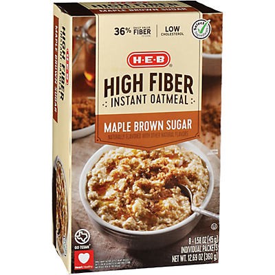 slide 1 of 1, H-E-B High Fiber Instant Oatmeal - Maple Brown Sugar, 8 ct