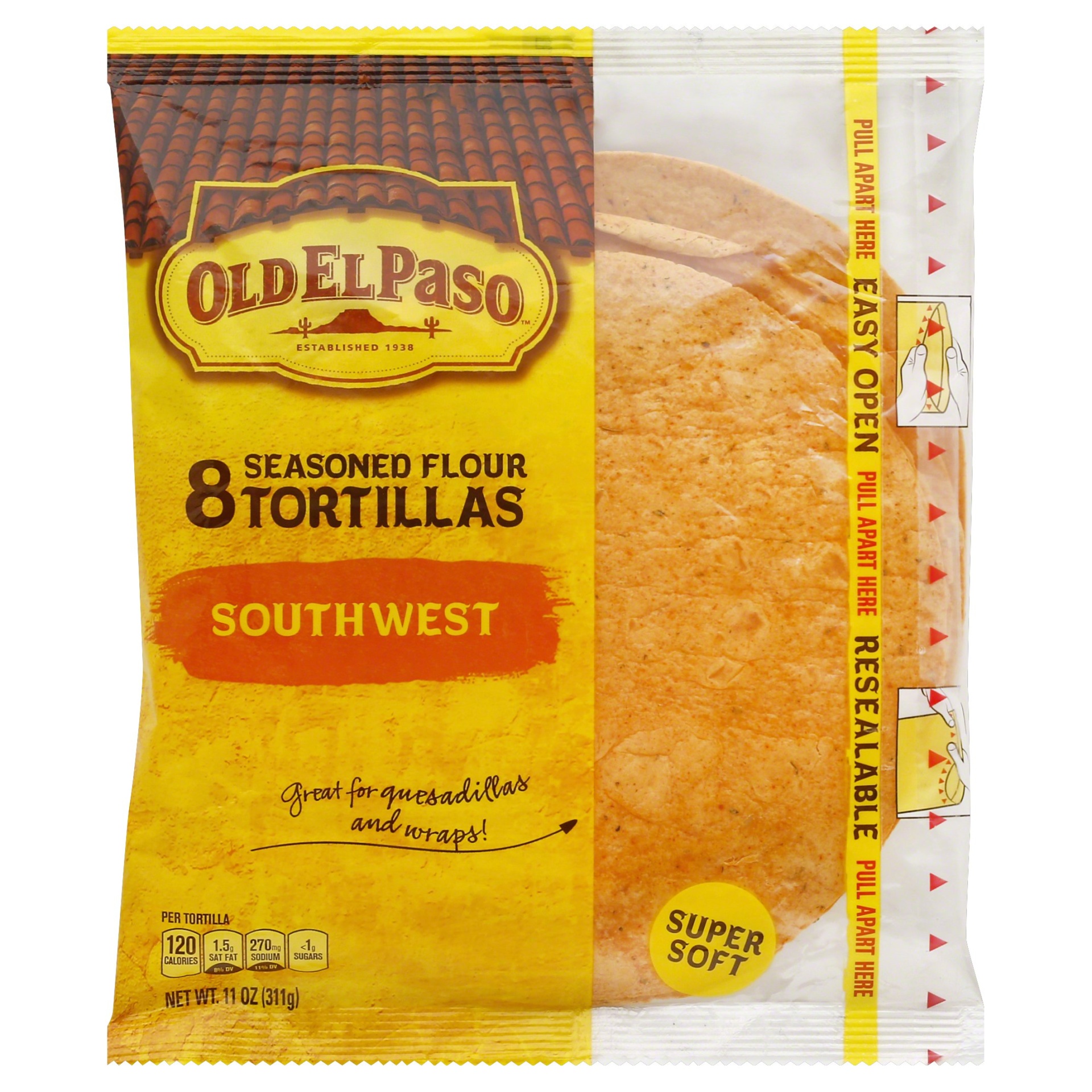 slide 1 of 1, Old El Paso Southwest Seasoned Flour Tortillas, 8 ct; 11 oz