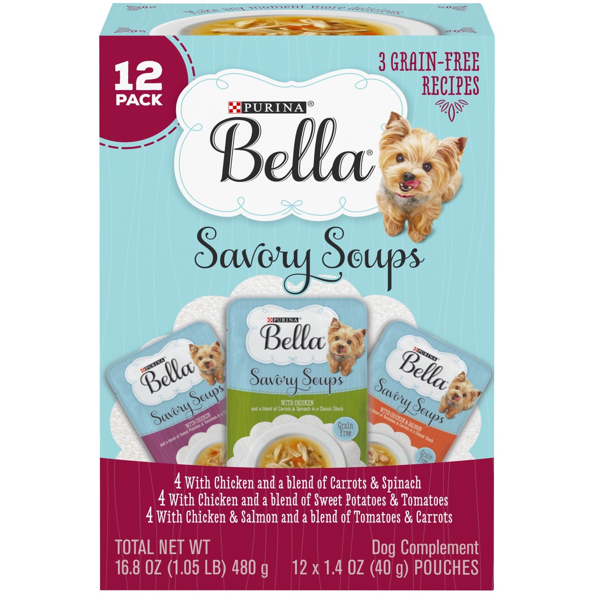 slide 1 of 9, Purina Bella Savory Soups Classic Recipes Dog Complement Variety Pack, 12 ct