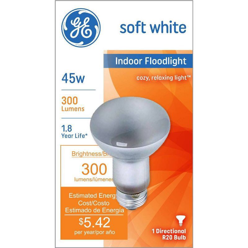 slide 3 of 5, GE Directional Indoor Floodlight Soft White 45 Watts R20 Bulb 1 ea, 1 ct