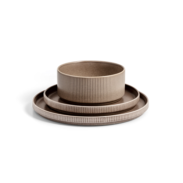 slide 1 of 1, Hy-Vee Seasons 12Pc Ridged Stacking Dinnerware, Grey, 1 ct