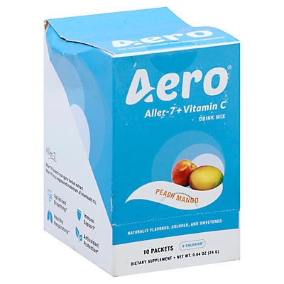 slide 1 of 1, Aero Allergy + Vitamin C Peach Mango Drink Mix, 10 ct
