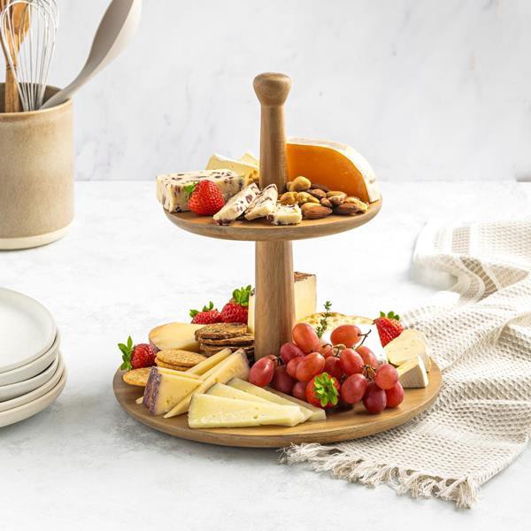 slide 1 of 1, Hy-Vee Seasons Two-Tier Acacia Serving Stand, 1 ct