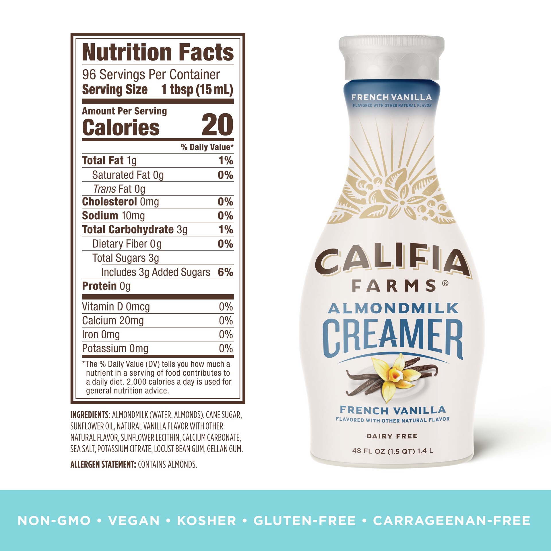 slide 2 of 4, Califia Farms French Vanilla Dairy Free Almondmilk Creamer, 48 fl oz