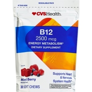 slide 1 of 1, CVS Health B-12 Mixed Berry Soft Chews, 30 ct; 2500 mcg