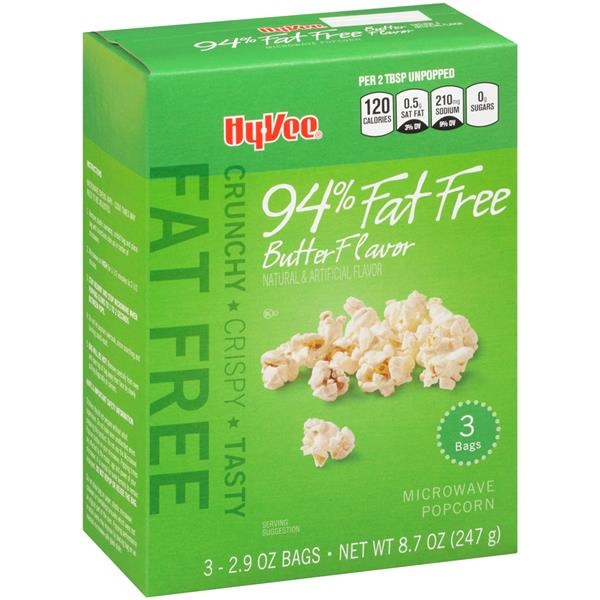 slide 1 of 1, Hy-vee Butter Flavor 94% Fat Free Microwave Popcorn, 3 ct; 2.9 oz