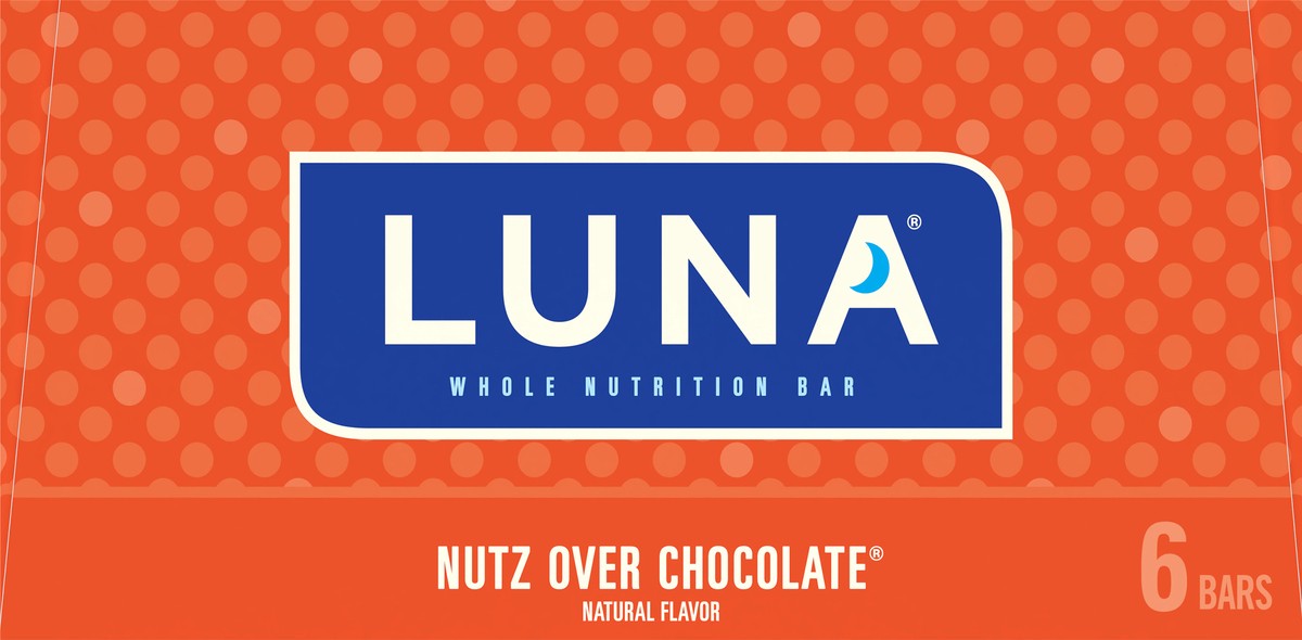 slide 9 of 9, LUNA Bar - Nutz Over Chocolate Flavor - Gluten-Free - Non-GMO - 7-9g Protein - Made with Organic Oats - Low Glycemic - Whole Nutrition Snack Bars - 1.69 oz. (6 Pack), 10.14 oz; 6 ct