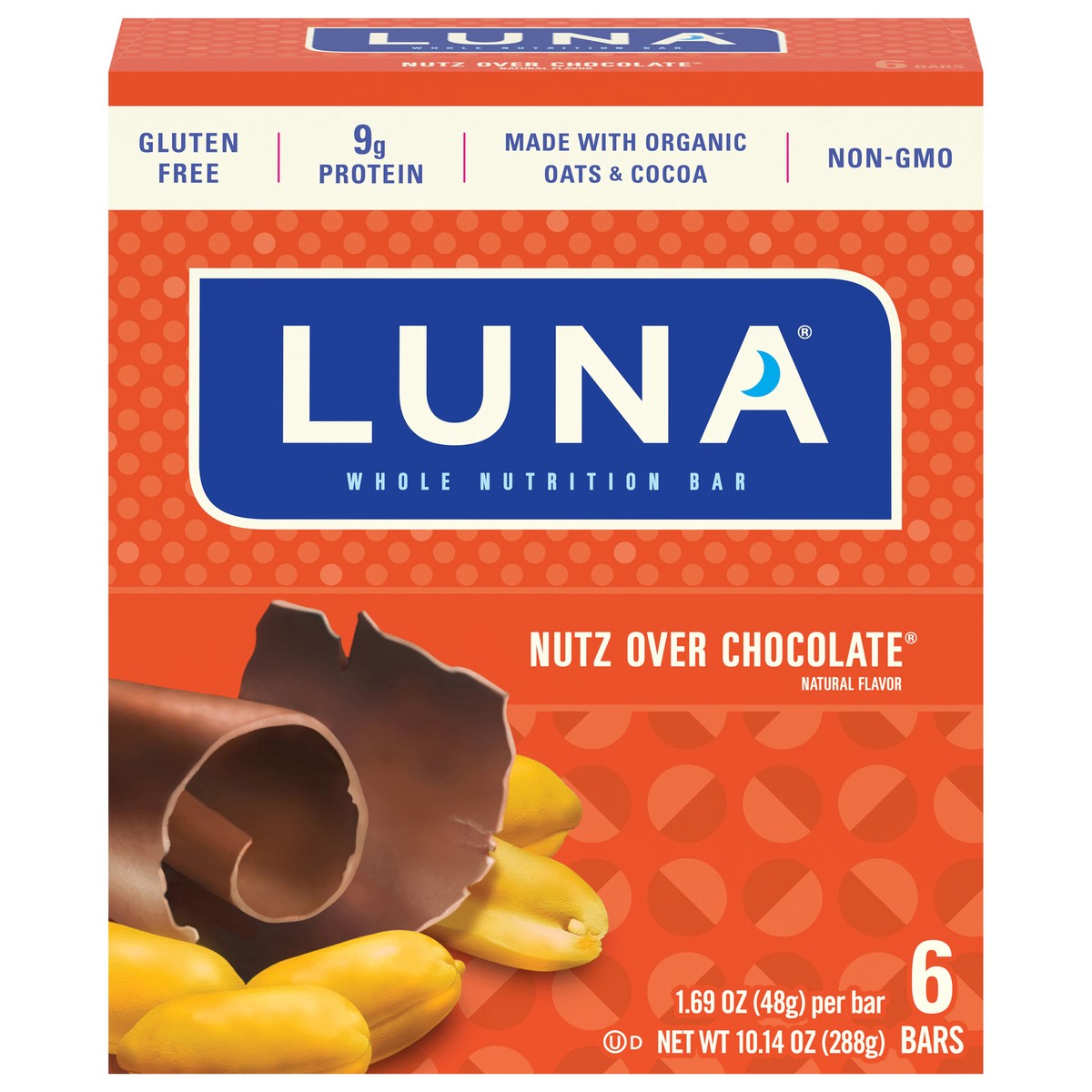 slide 1 of 9, LUNA Bar - Nutz Over Chocolate Flavor - Snack Bars - Non-GMO - Gluten-Free Protein Bars - Made with Organic Oats (6 Pack), 6 ct