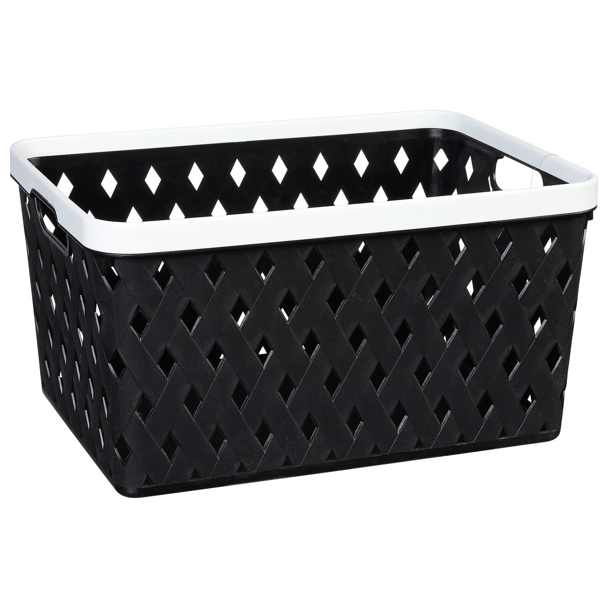 Whitmor Braided Resin Two-Tone Picnic Basket, Large, Black and White