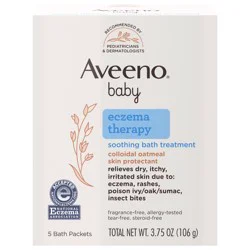 Aveeno Baby Eczema Therapy Soothing Bath Treatment for Relief of Dry, Itchy & Irritated Skin, Made with Natural Colloidal Oatmeal, Fragrance-, Paraben-, Steroid- & Tear-Free, 5 ct
