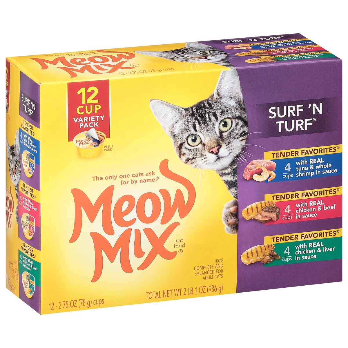 slide 8 of 10, Meow Mix Tender Favorites Surf 'N Turf Cat Food Variety Pack 12 - 2.75 oz Cans, 12 ct