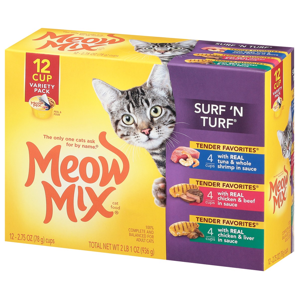 slide 9 of 10, Meow Mix Tender Favorites Surf 'N Turf Cat Food Variety Pack 12 - 2.75 oz Cans, 12 ct