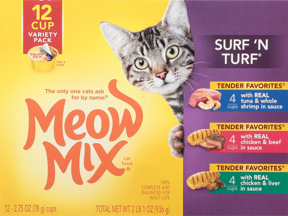 slide 9 of 10, Meow Mix Tender Favorites Surf 'N Turf Cat Food Variety Pack 12 - 2.75 oz Cans, 12 ct