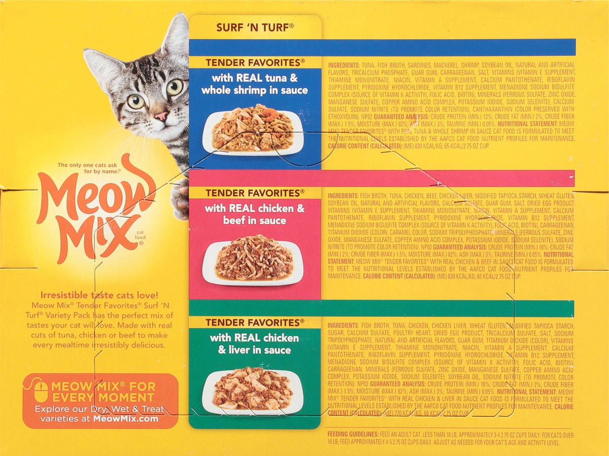 slide 2 of 10, Meow Mix Tender Favorites Surf 'N Turf Cat Food Variety Pack 12 - 2.75 oz Cans, 12 ct