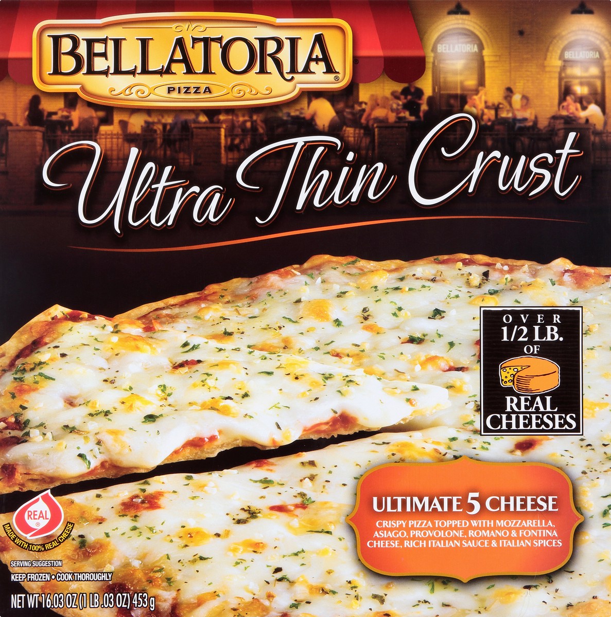 slide 1 of 3, Bellatoria Ultra Thin Crust Ultimate 5 Cheese Pizza 16.03 oz, 16.03 oz