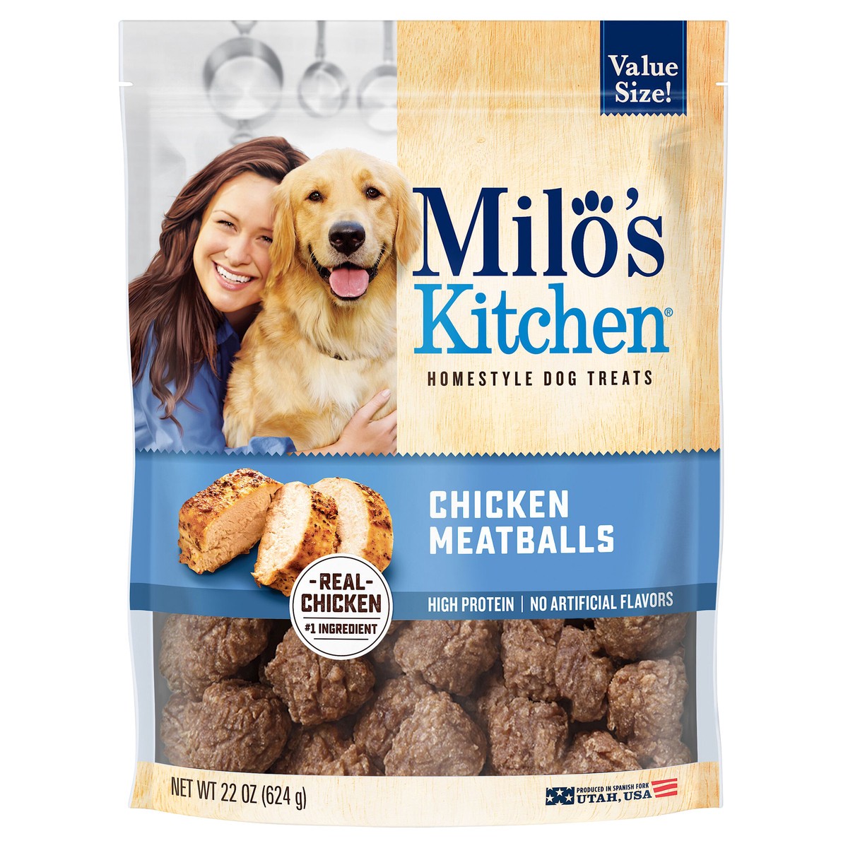slide 1 of 6, Milo's Kitchen Dog Treat, Chicken Meatball, 22 oz