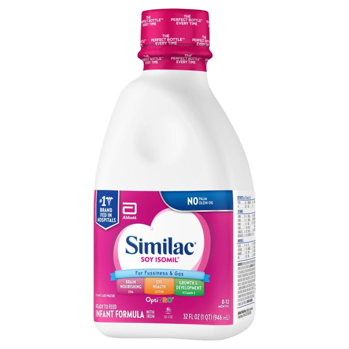 slide 2 of 5, Similac Soy Isomil For Fussiness and Gas Infant Formula with Iron Ready-to-Feed 1-1 qt Bottle, 32 fl oz