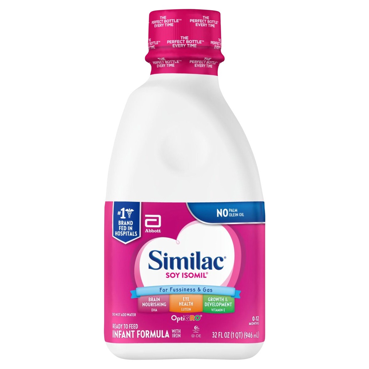 slide 1 of 5, Similac Soy Isomil For Fussiness and Gas Infant Formula with Iron Ready-to-Feed 1-1 qt Bottle, 32 fl oz