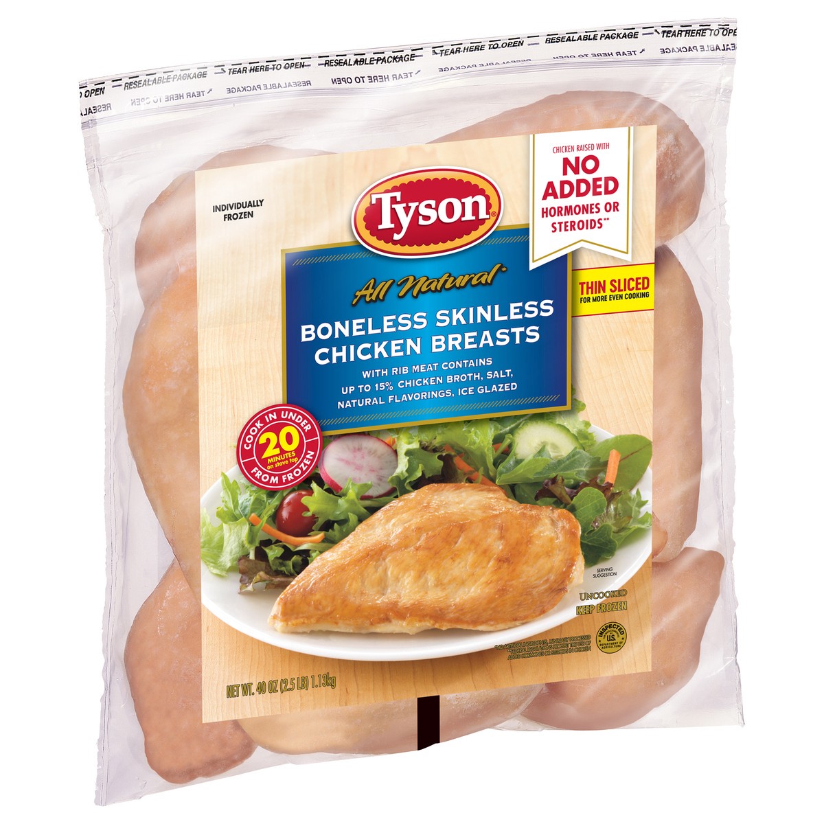 slide 2 of 8, Tyson Boneless Skinless Chicken Breasts, 2.5 lb. (Frozen), 40 oz
