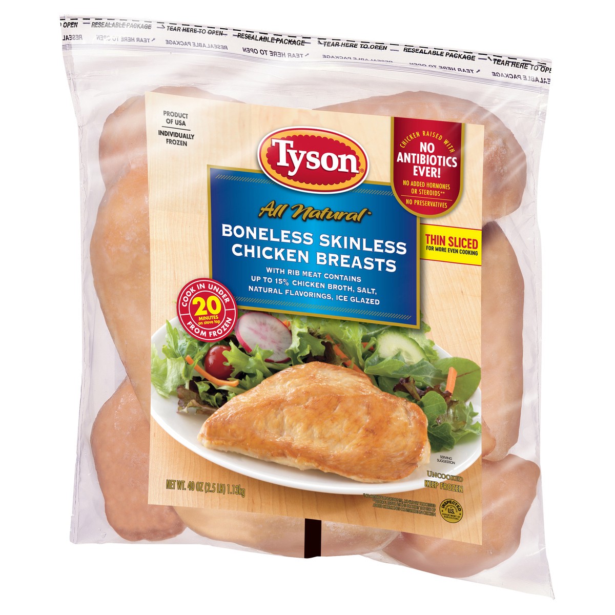slide 7 of 8, Tyson Boneless Skinless Chicken Breasts, 2.5 lb. (Frozen), 40 oz