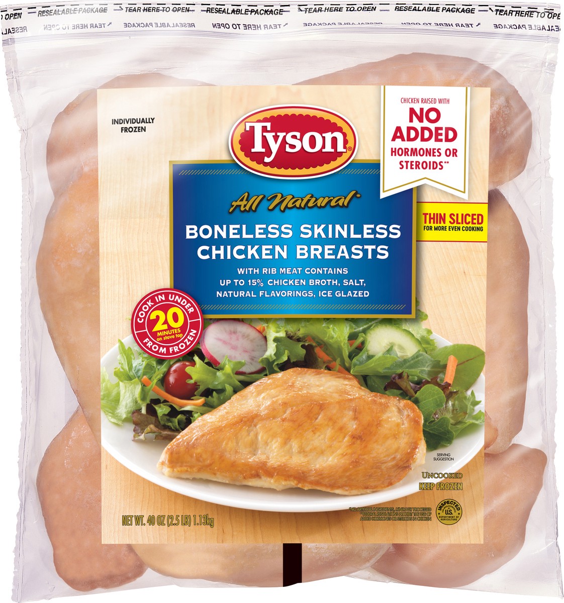 slide 3 of 8, Tyson Boneless Skinless Chicken Breasts, 2.5 lb. (Frozen), 40 oz