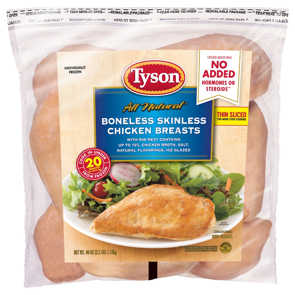 slide 1 of 8, Tyson Boneless Skinless Chicken Breasts, 2.5 lb. (Frozen), 40 oz